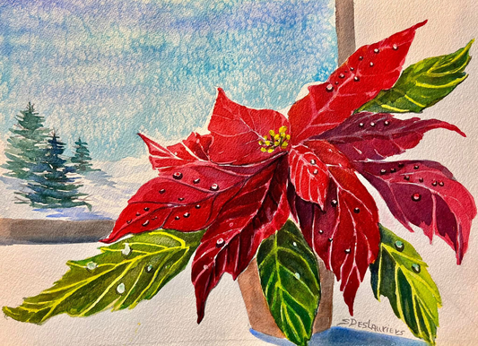 Holiday Poinsettia in Watercolor